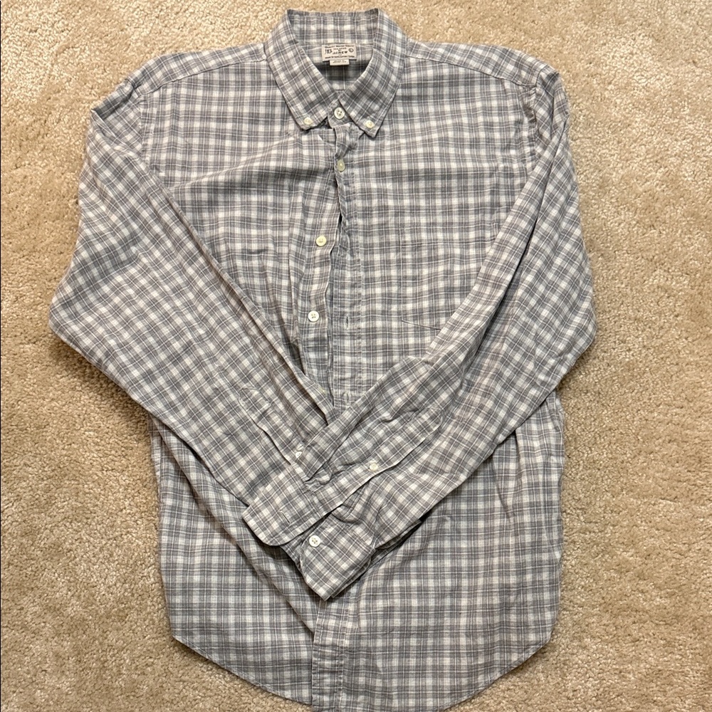 J. Crew Men's Blue and White Plaid Shirt
